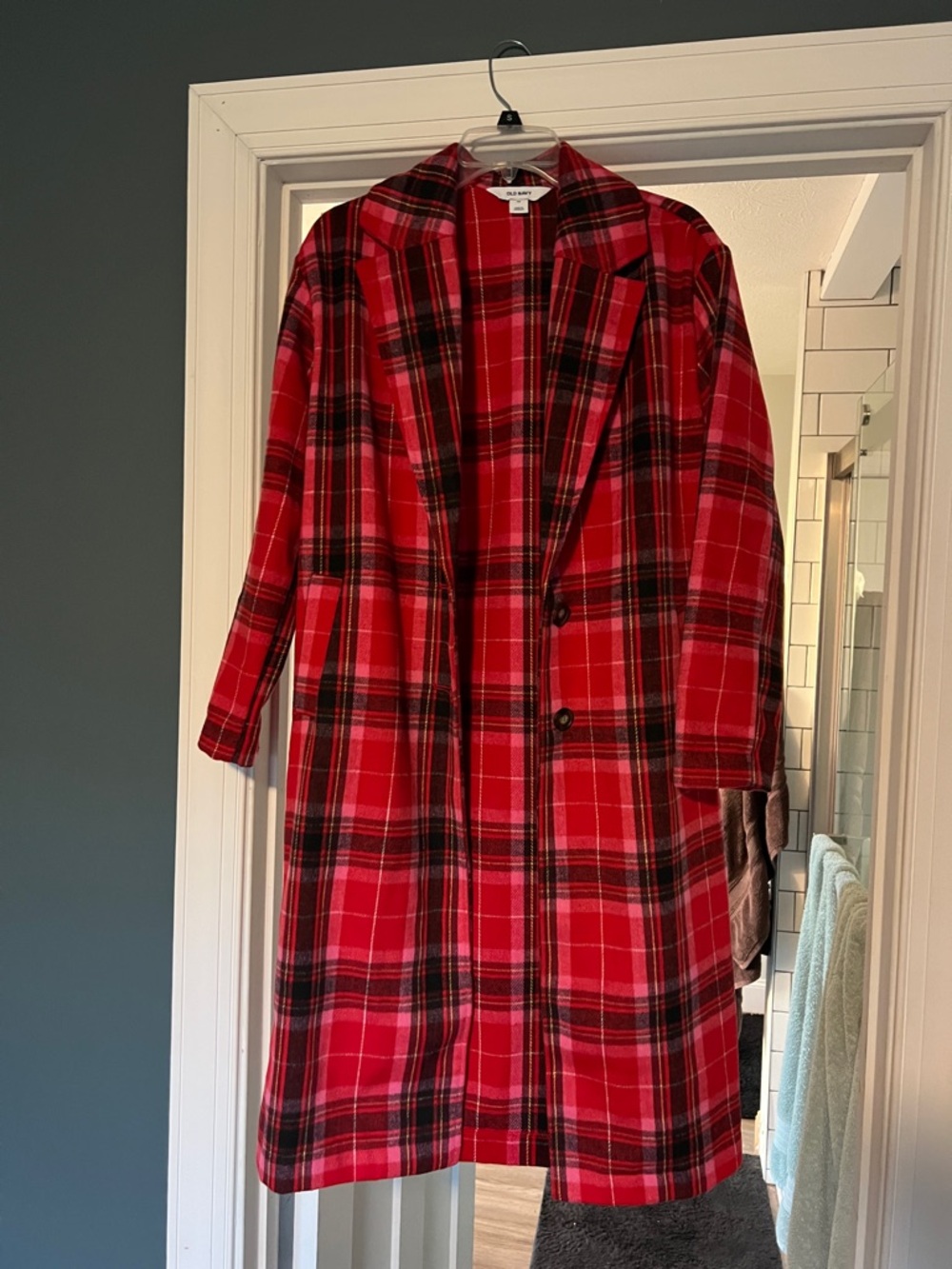 Old Navy Red and Black Plaid Shirt Jacket
